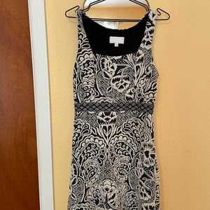 Ett:twa for Anthropologie black white Parisian floral aline, lined mini dress